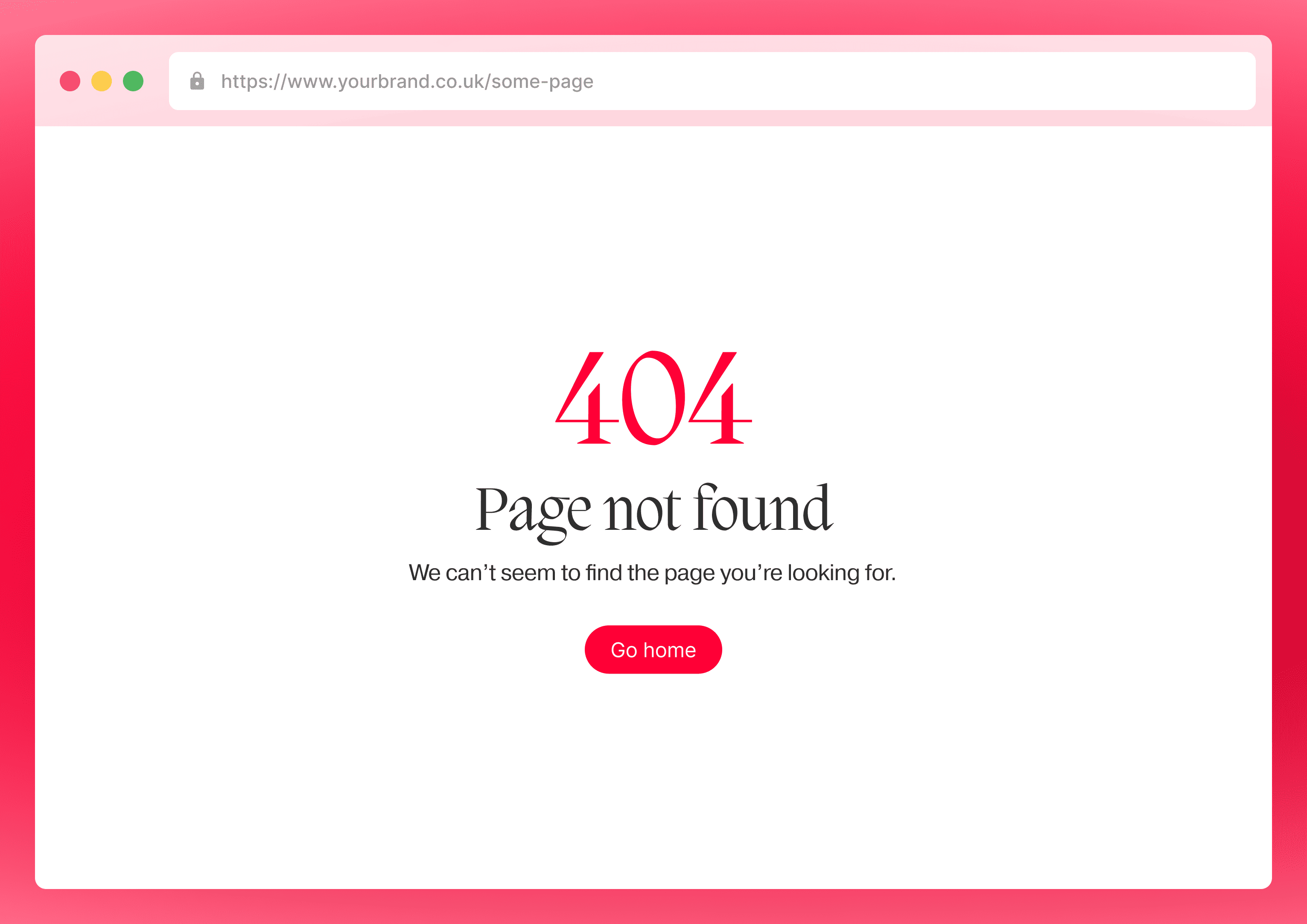 Browser showing a 404 page not found error