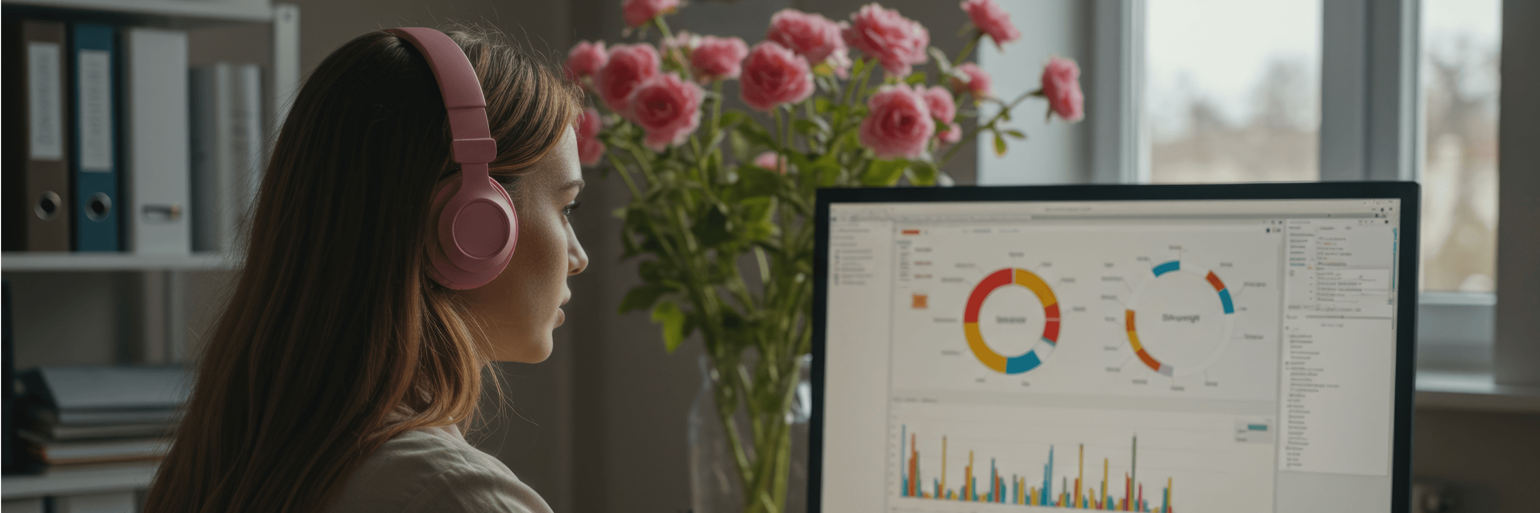Woman checking website performance on desktop